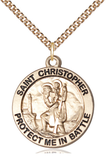 14kt Gold Filled Saint Christopher Pendant on a 24 inch Gold Filled Heavy Curb chain