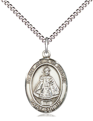 Sterling Silver Infant of Prague Pendant on a 18 inch Light Rhodium Light Curb chain