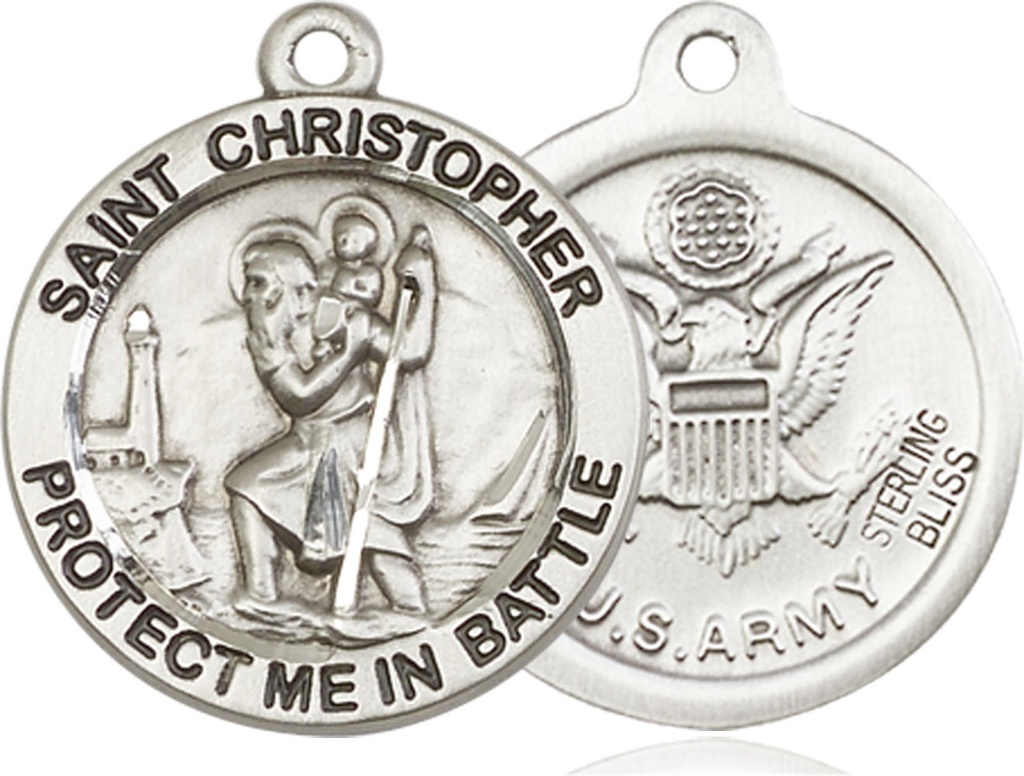 Sterling Silver Saint Christopher Army Medal
