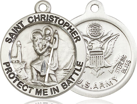 Sterling Silver Saint Christopher Army Medal