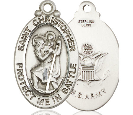 Sterling Silver Saint Christopher Army Medal