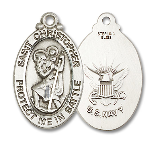 Sterling Silver Saint Christopher Navy Medal