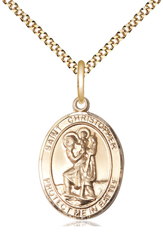 14kt Gold Filled Saint Christopher Pendant on a 18 inch Gold Plate Light Curb chain