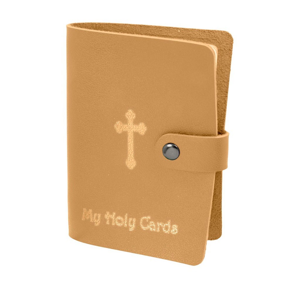 Tan Gold Stamped Leatherette Card Holder Holds Up To 20 Card