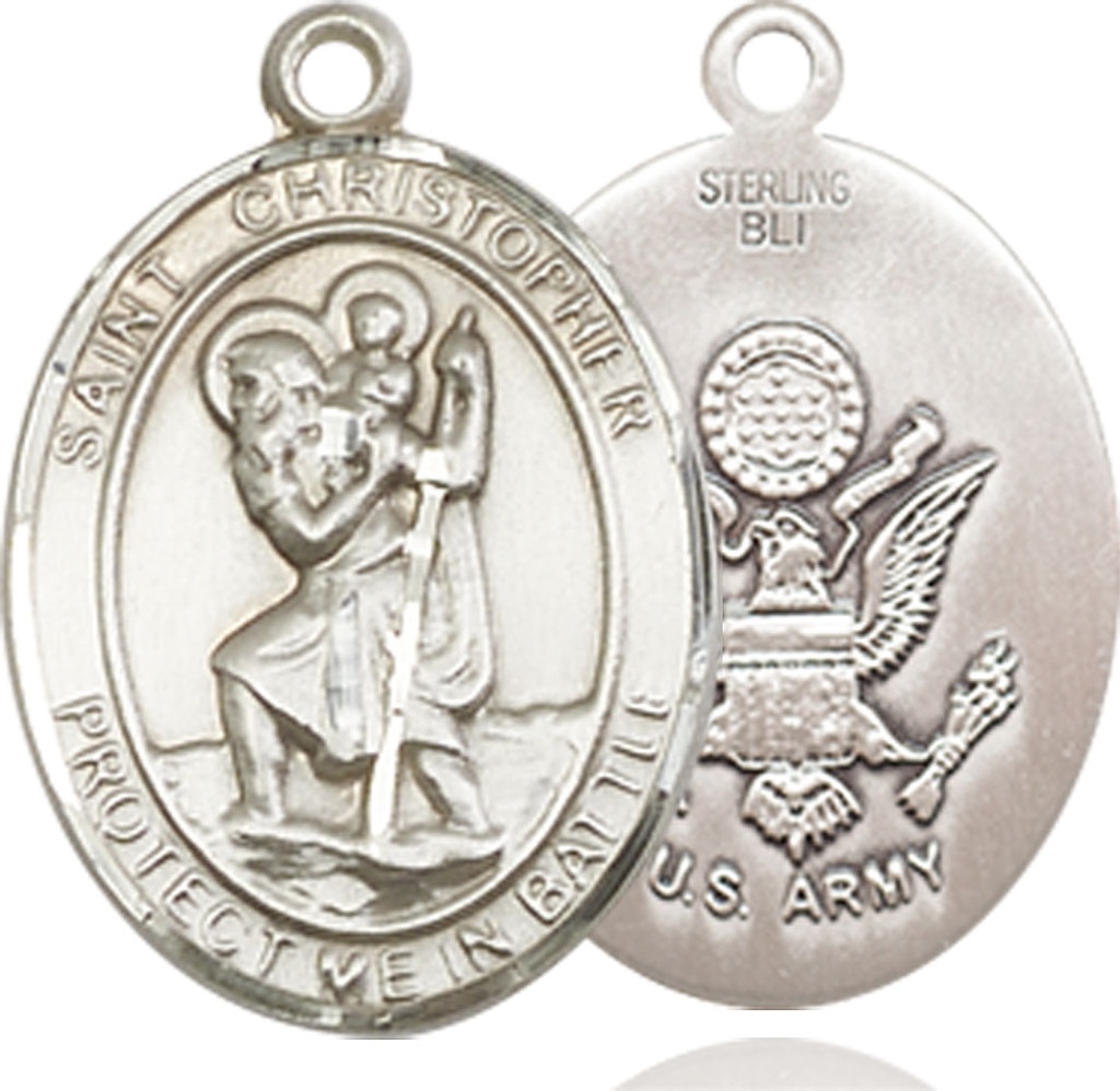 Sterling Silver Saint Christopher Army Medal