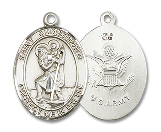 Sterling Silver Saint Christopher Army Medal