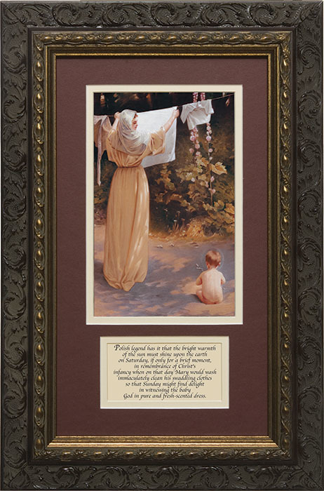 Polish Madonna Matted with Prayer - Ornate Dark Framed Art