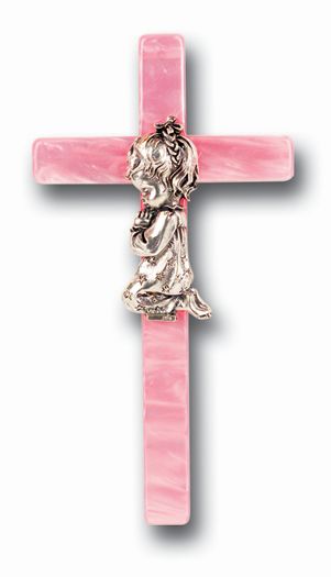 7" Pearlized Pink Cross - Girl