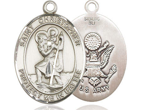 Sterling Silver Saint Christopher Army Medal