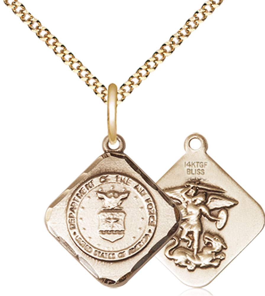 14kt Gold Filled Air Force Diamond Pendant on a 18 inch Gold Plate Light Curb chain
