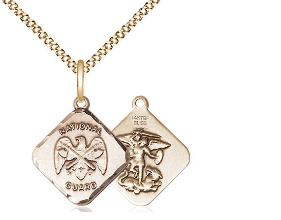 14kt Gold Filled National Guard Diamond Pendant on a 18 inch Gold Plate Light Curb chain