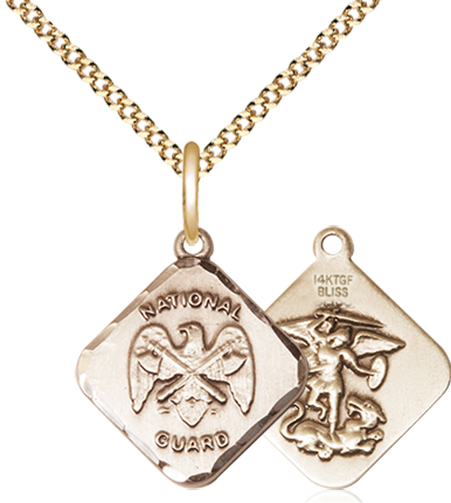 14kt Gold Filled National Guard Diamond Pendant on a 18 inch Gold Plate Light Curb chain