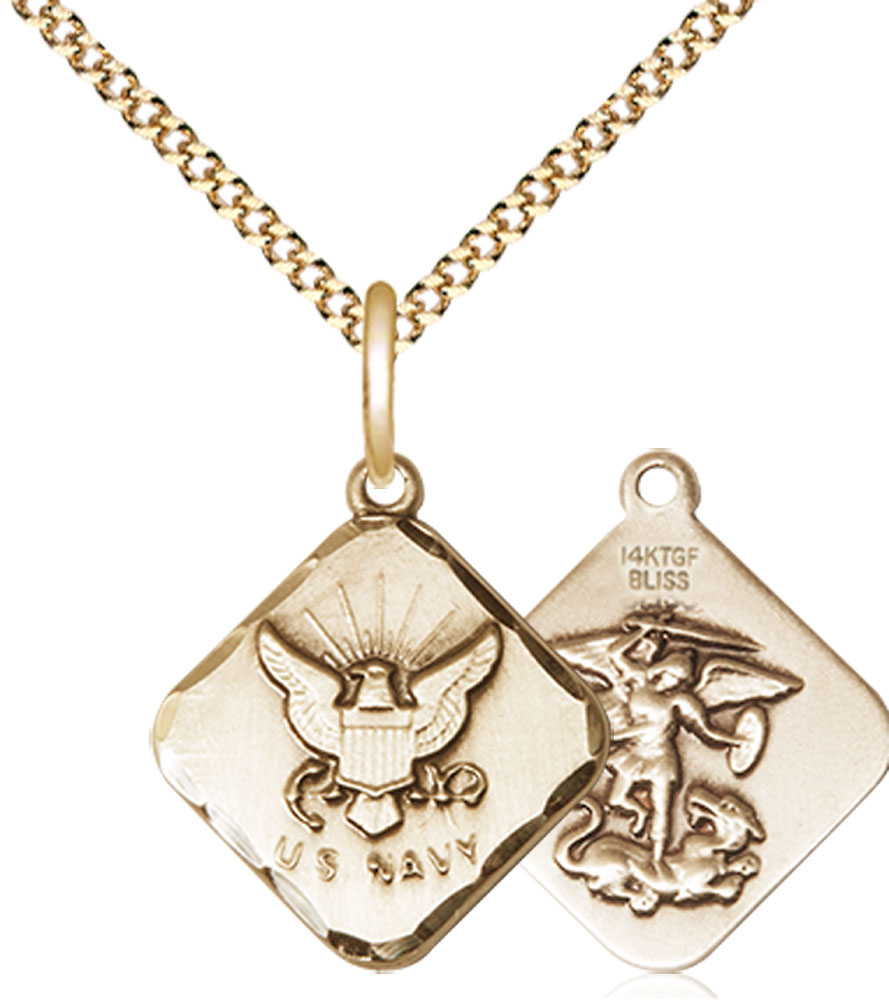 14kt Gold Filled Navy Diamond Pendant on a 18 inch Gold Plate Light Curb chain