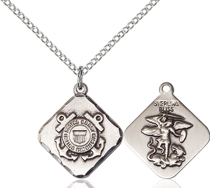 Sterling Silver Coast Guard Diamond Pendant on a 18 inch Light Rhodium Light Curb chain
