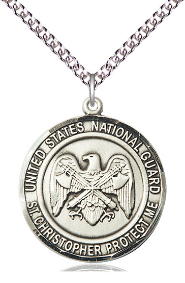 Sterling Silver National Guard St Christopher Pendant on a 24 inch Sterling Silver Heavy Curb chain