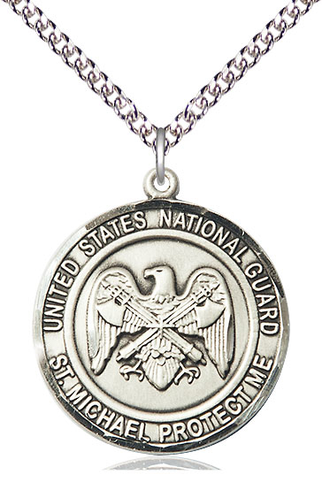 Sterling Silver National Guard St Michael Pendant on a 24 inch Sterling Silver Heavy Curb chain