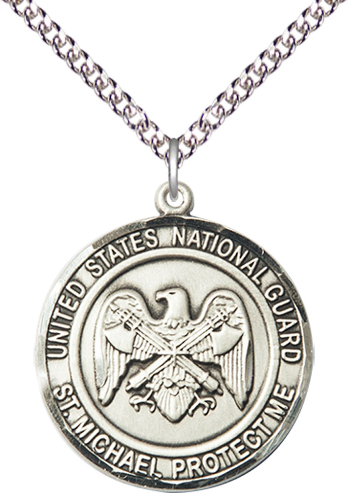 Sterling Silver National Guard St Michael Pendant on a 24 inch Sterling Silver Heavy Curb chain