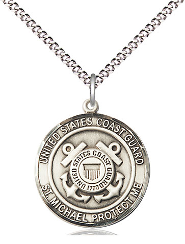 Sterling Silver Coast Guard St Michael Pendant on a 18 inch Light Rhodium Light Curb chain