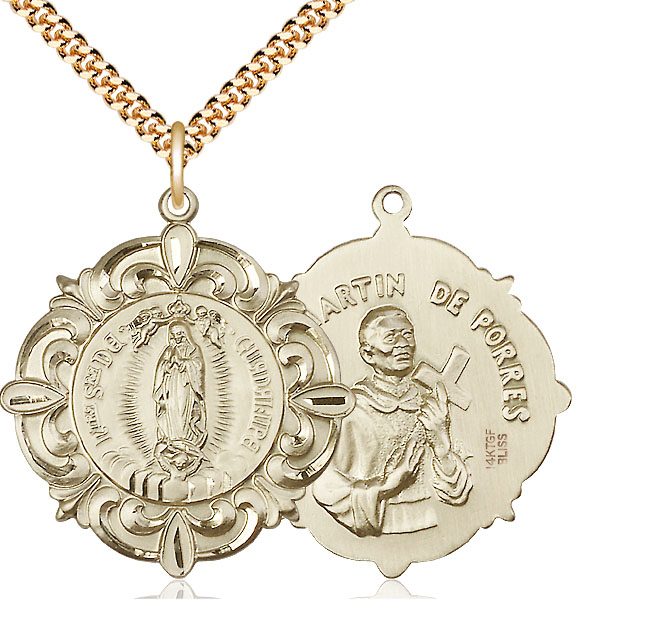 14kt Gold Filled Our Lady of Guadalupe Pendant on a 24 inch Gold Plate Heavy Curb chain