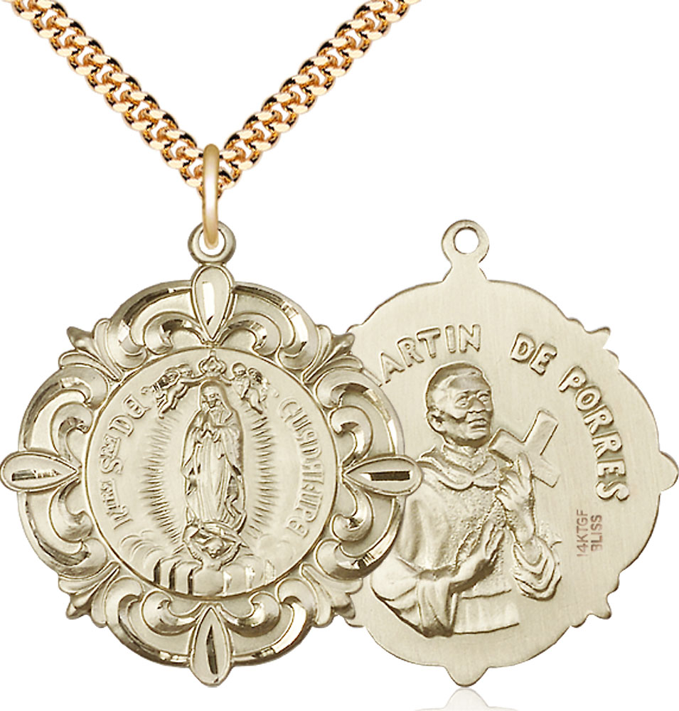 14kt Gold Filled Our Lady of Guadalupe Pendant on a 24 inch Gold Plate Heavy Curb chain