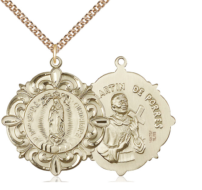 14kt Gold Filled Our Lady of Guadalupe Pendant on a 24 inch Gold Filled Heavy Curb chain