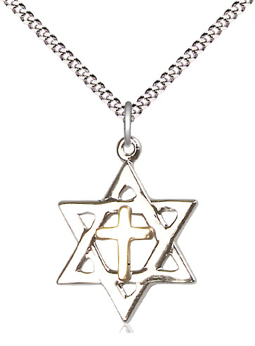 Two-Tone GF/SS Star of David Pendant on a 18 inch Light Rhodium Light Curb chain