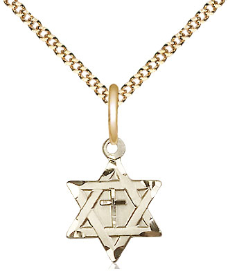 14kt Gold Filled Star of David w/ Cross Pendant on a 18 inch Gold Plate Light Curb chain