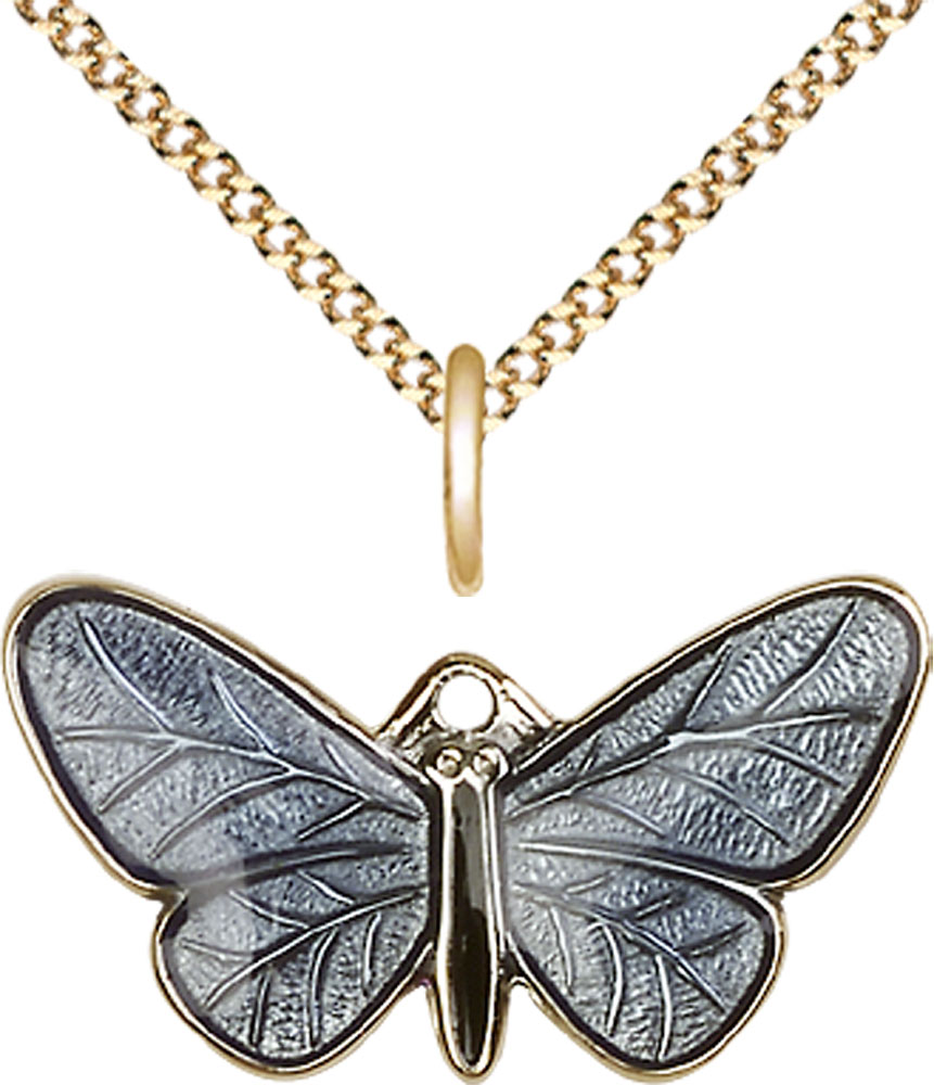 14kt Gold Filled Butterfly Pendant on a 18 inch Gold Plate Light Curb chain
