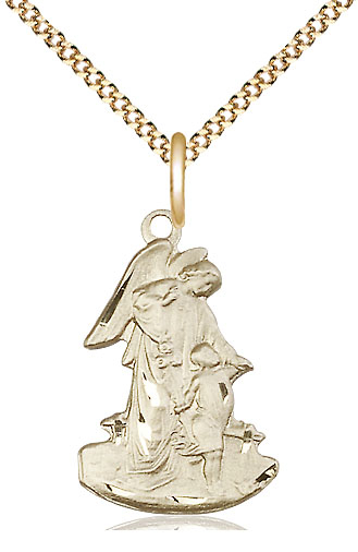 14kt Gold Filled Guardian Angel Pendant on a 18 inch Gold Plate Light Curb chain