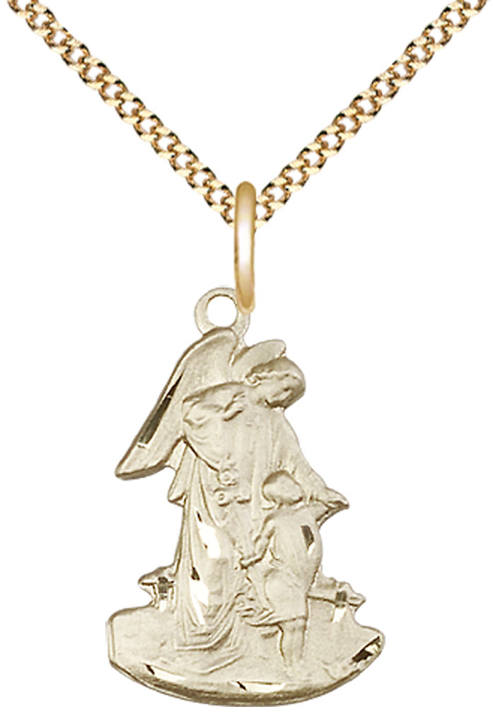 14kt Gold Filled Guardian Angel Pendant on a 18 inch Gold Plate Light Curb chain