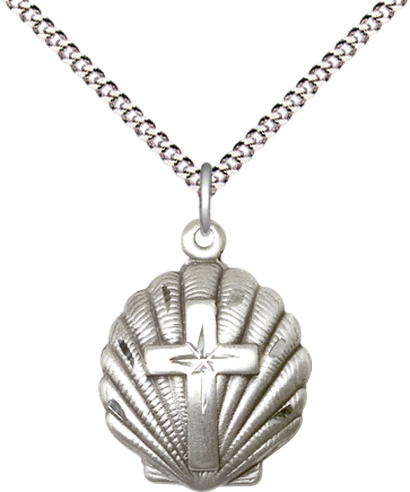 Sterling Silver Cross Pendant on a 18 inch Light Rhodium Light Curb chain