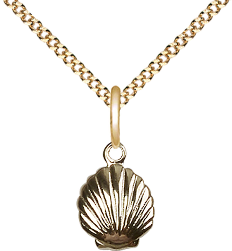 14kt Gold Filled Shell Pendant on a 18 inch Gold Plate Light Curb chain