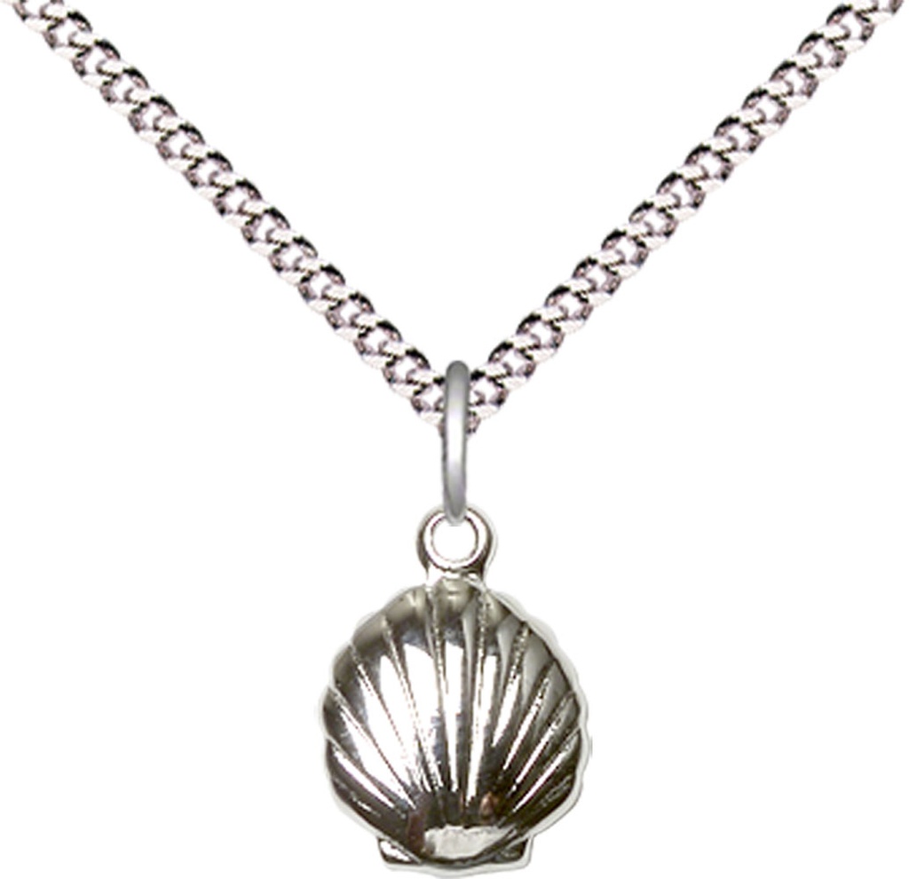 Sterling Silver Shell Pendant on a 18 inch Light Rhodium Light Curb chain