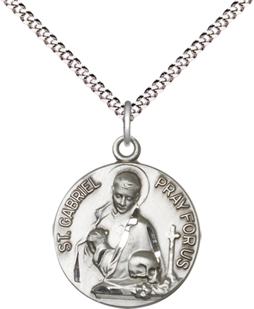 Sterling Silver Saint Gabriel of the Blessed Virgin Pendant on a 18 inch Light Rhodium Light Curb chain