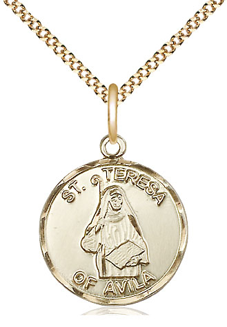 14kt Gold Filled Saint Theresa Pendant on a 18 inch Gold Plate Light Curb chain