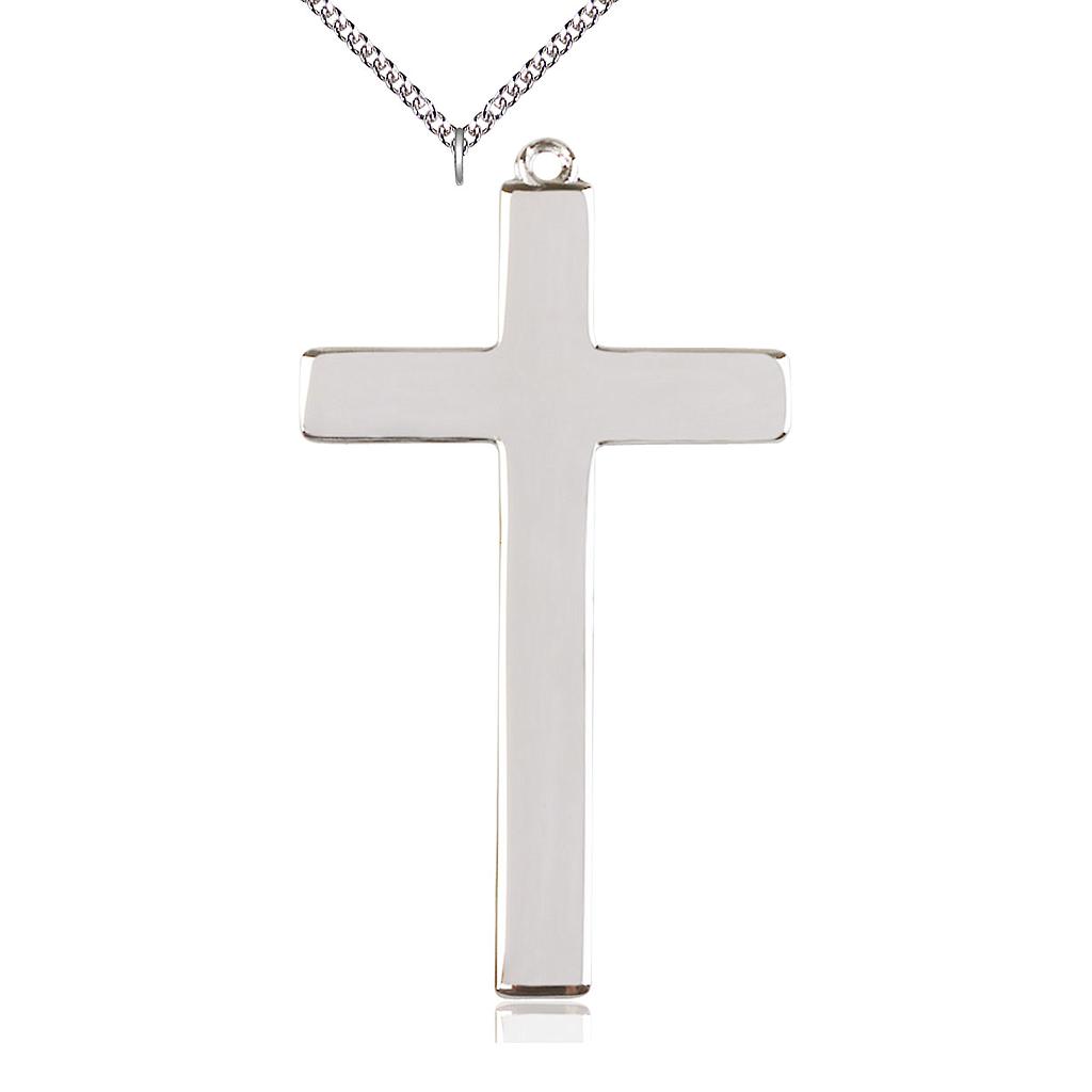 Sterling Silver Cross Pendant on a 24 inch Sterling Silver Heavy Curb chain