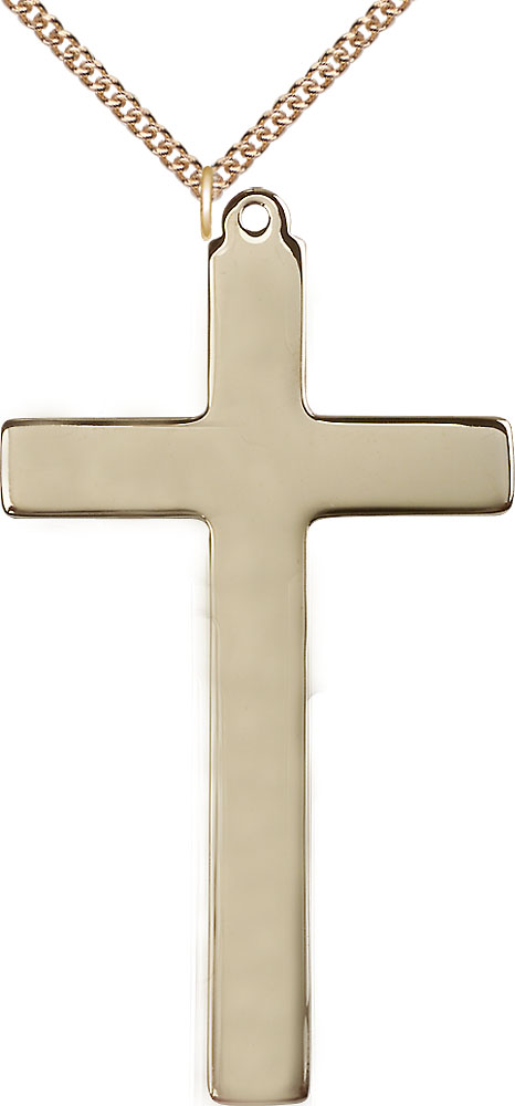 14kt Gold Filled Choir Cross Pendant on a 24 inch Gold Filled Heavy Curb chain