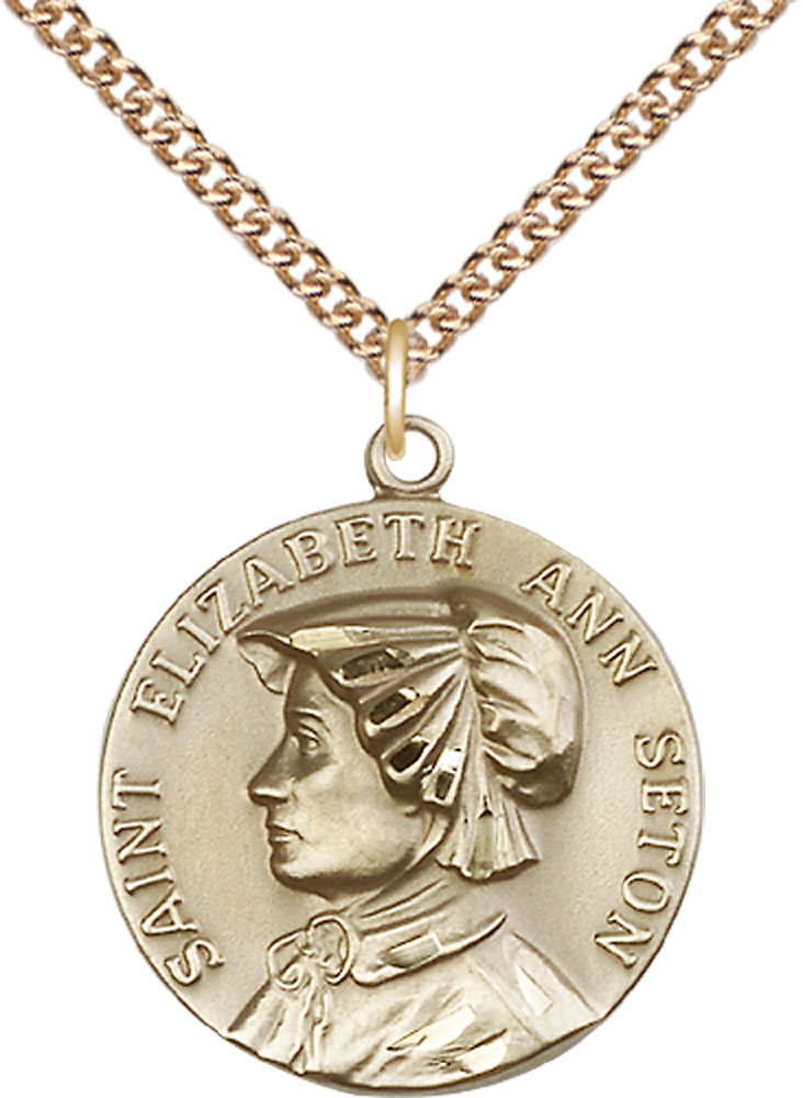 14kt Gold Filled Saint Elizabeth Ann Seton Pendant on a 24 inch Gold Filled Heavy Curb chain
