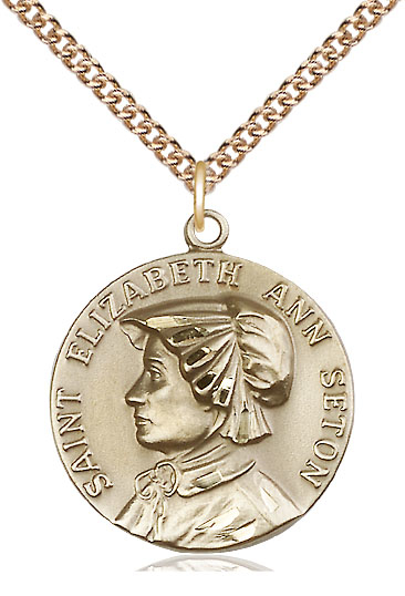 14kt Gold Filled Saint Elizabeth Ann Seton Pendant on a 24 inch Gold Filled Heavy Curb chain