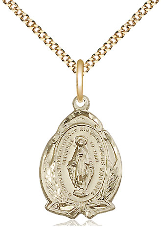 14kt Gold Filled Miraculous Pendant on a 18 inch Gold Plate Light Curb chain