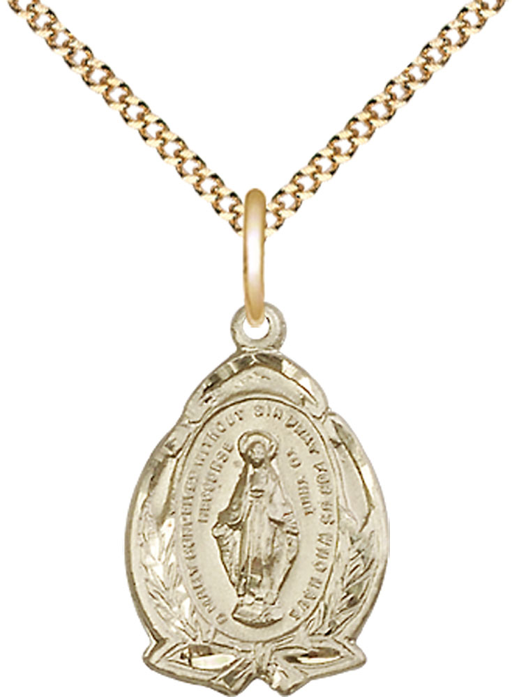 14kt Gold Filled Miraculous Pendant on a 18 inch Gold Plate Light Curb chain