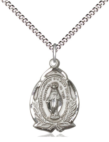 Sterling Silver Miraculous Pendant on a 18 inch Light Rhodium Light Curb chain