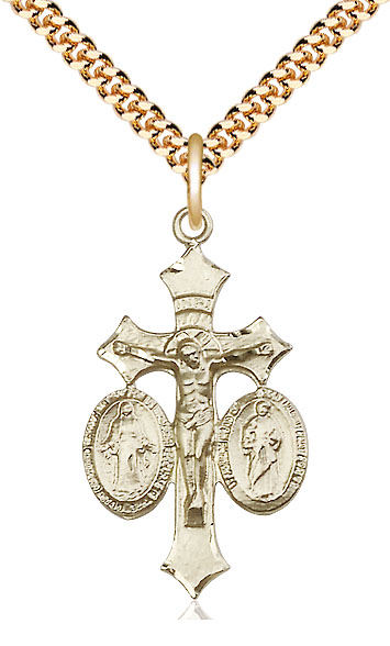 14kt Gold Filled Jesus, Mary &amp; Joseph Pendant on a 24 inch Gold Plate Heavy Curb chain