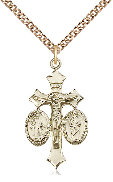 14kt Gold Filled Jesus, Mary &amp; Joseph Pendant on a 24 inch Gold Filled Heavy Curb chain