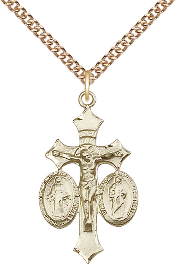 14kt Gold Filled Jesus, Mary &amp; Joseph Pendant on a 24 inch Gold Filled Heavy Curb chain