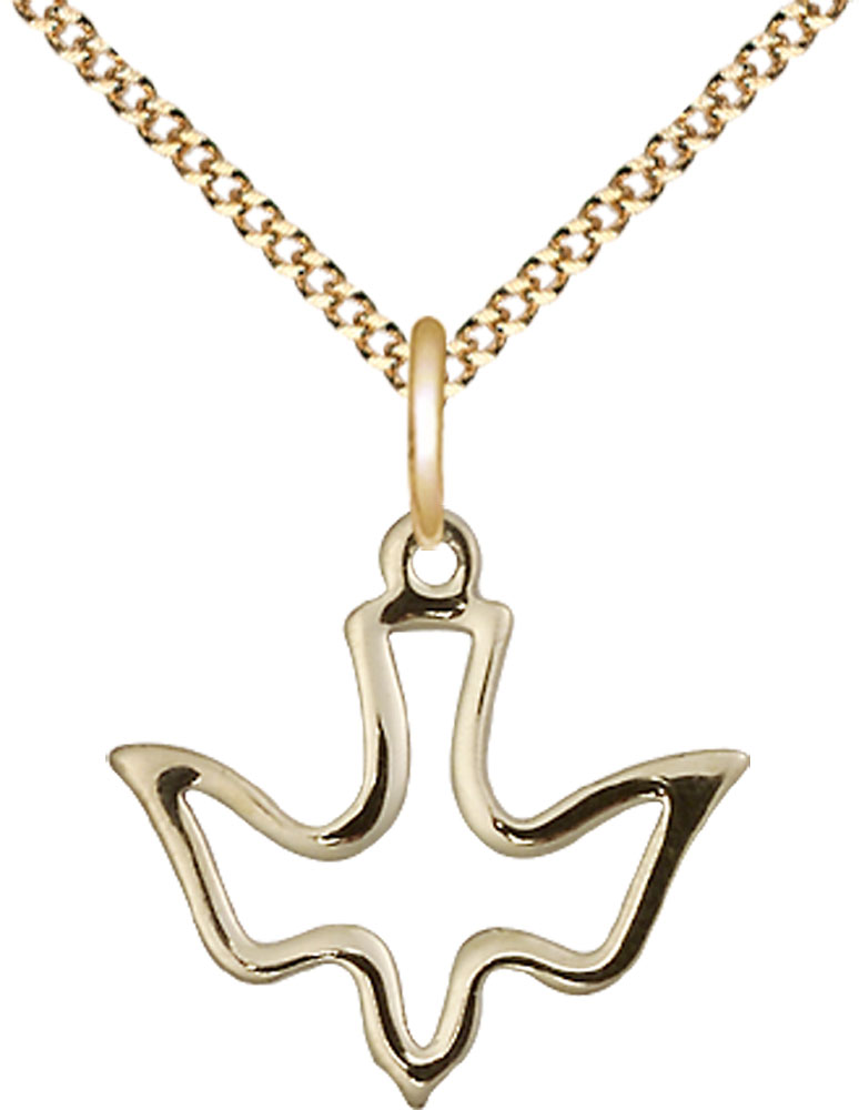 14kt Gold Filled Holy Spirit Pendant on a 18 inch Gold Plate Light Curb chain