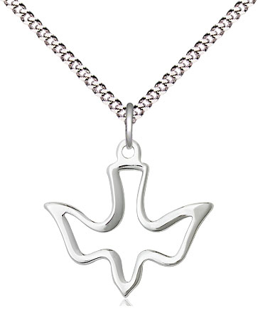 Sterling Silver Holy Spirit Pendant on a 18 inch Light Rhodium Light Curb chain