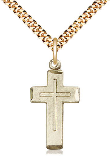 14kt Gold Filled Cross Pendant on a 24 inch Gold Plate Heavy Curb chain