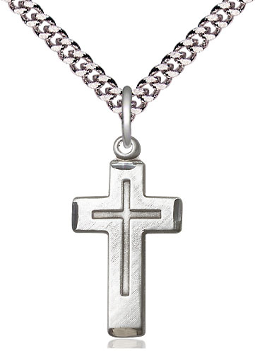 Sterling Silver Cross Pendant on a 24 inch Light Rhodium Heavy Curb chain