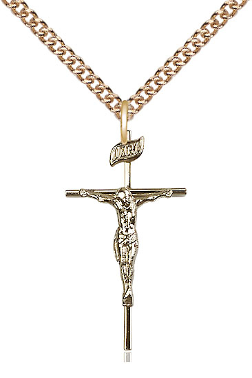 14kt Gold Filled Crucifix Pendant on a 24 inch Gold Filled Heavy Curb chain